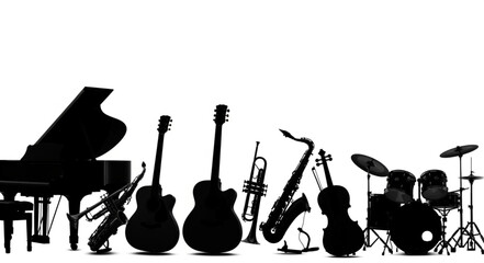 Collection of musical instruments in silhouette. © Chanyan