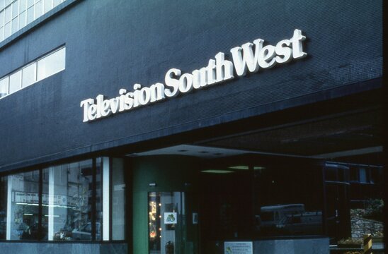 Archive film scan of the headquarters of Television South West at Derry's Cross in Plymouth, Devon, England in August 1990. The broadcaster held the franchise from 1982 until 1992.
