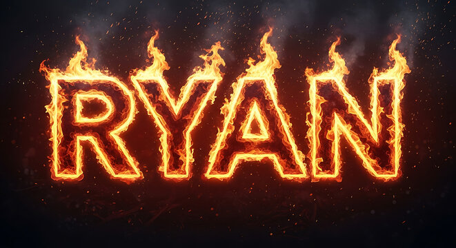 Fiery Ryan Name Bold Flames Dark Background