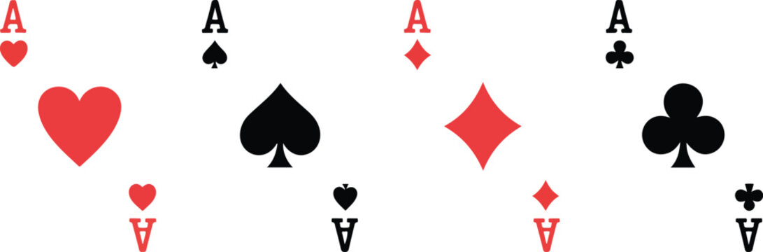 Four Playing Cards Vector Icon Set Classic Card Suits Symbols