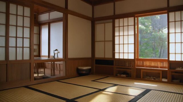 Traditional Japanese Interior with Shōji Screens and Tatami Mats