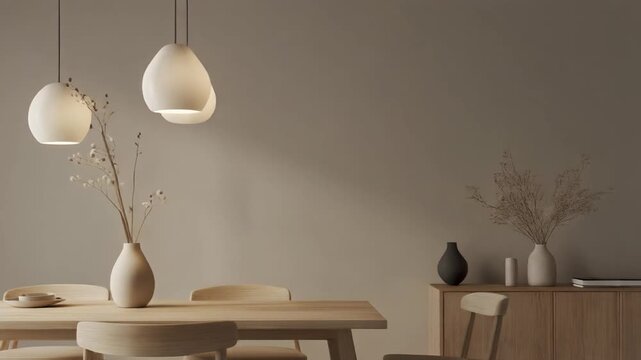 Minimalist Dining Room with Modern Pendant Lights