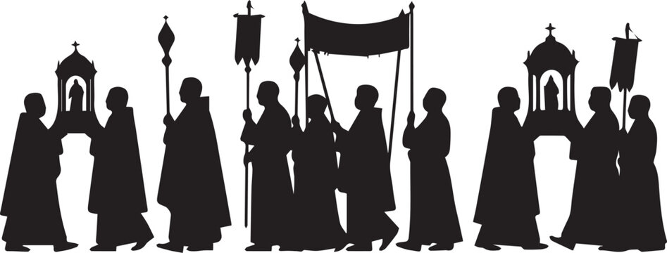 Religious procession silhouette vector illustration showing figures carrying sacred banners