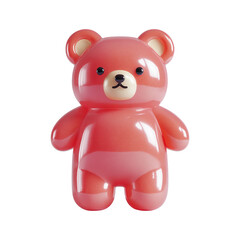 Obraz premium Soft Pastel Red Teddy Bear Figurine Cute Glossy Toy Standing Minimal Smooth Surface 3D Render Isolated on Transparent Background PNG Nursery Decor Baby Shower Gift Modern Kids Room Design Element
