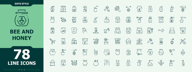 Bee And Honey icon set. Thin line icons set. Editable stroke collections. Apiary icon collection. Containing comb, bee, beekeeper, food, honey, beeswax and more. © icogrid