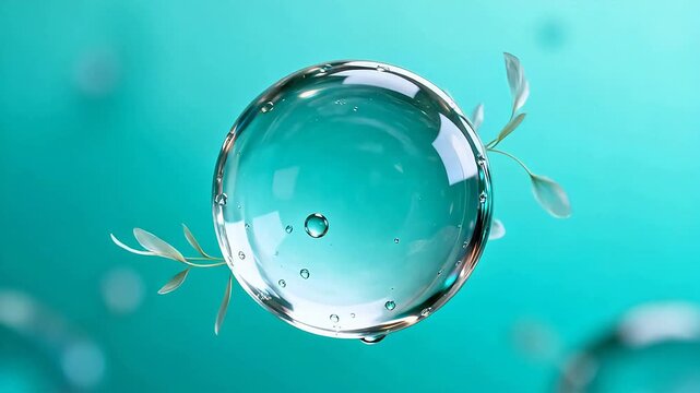 Water droplet with green leaves