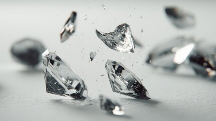 Crystalline shards scatter midair following a high-speed impact event