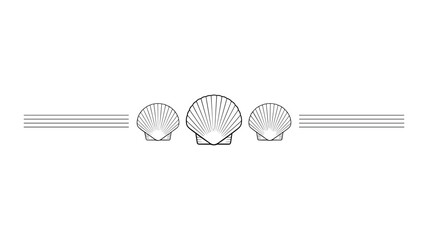 Three keywords: black line scallop shells centered between horizontal lines ocean marine © bddesigner15