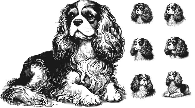 Cavalier King Charles Spaniel dog sketch vector hand drawn illustration svg