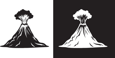 Volcano Eruption vector set, mountain explosion icon,lava black silhouette vector illustration  © Dream_Art