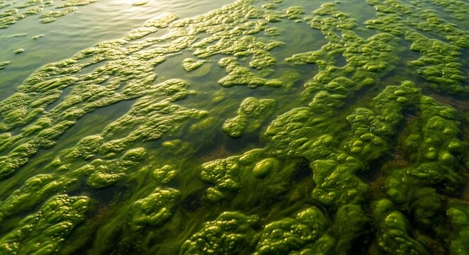 Filamentous algae close-up, forming algal mats in shallow water
