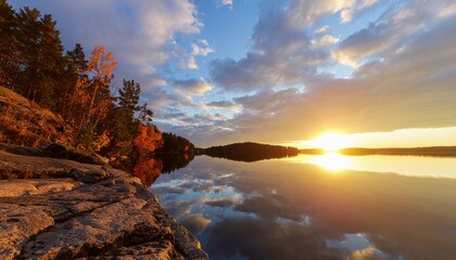 Autumn Lake Sunset with Dramatic Reflections