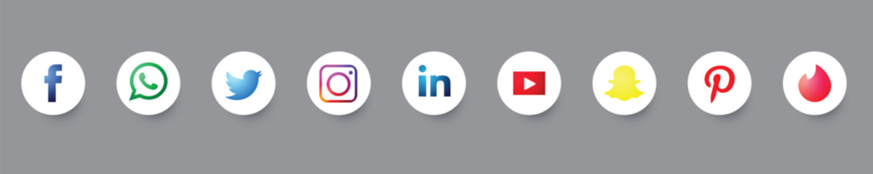 A collection of popular social media application logos presented as vector illustrations within clean white circles. These icons are perfect for websites app interfaces and digital marketing materials