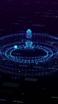 futuristic background with a roulette in wireframe style, concept of online gambling, vertical video (3d render)