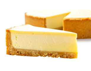 Delicious slice of cheesecake on a white background perfect dessert.