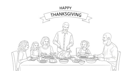 Thanksgiving Dinner Family Gathering Illustration.