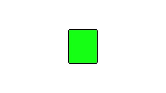 Minimalist graphic of a bright green square with black outline centered on a white background.