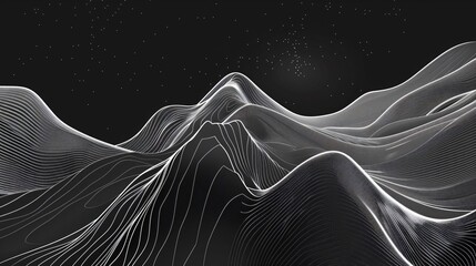 Abstract Digital Mountain Range with Glowing Peaks Under a Starry Dark Sky