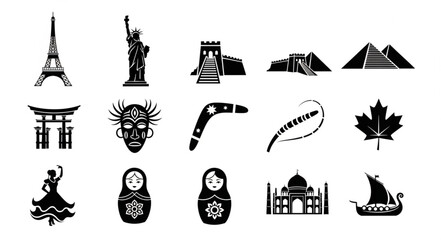 Collection of famous world landmarks and cultural icons. © Jaganchan