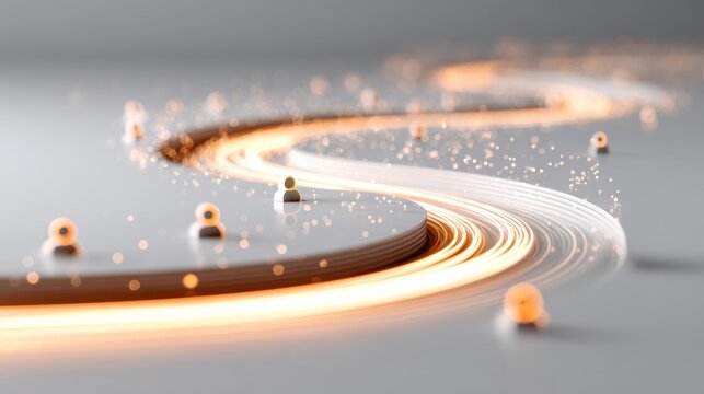 Customer Journey Mapping Concept Showing a Curved Path From Acquisition to Renewal With User Icons on a Minimal Background