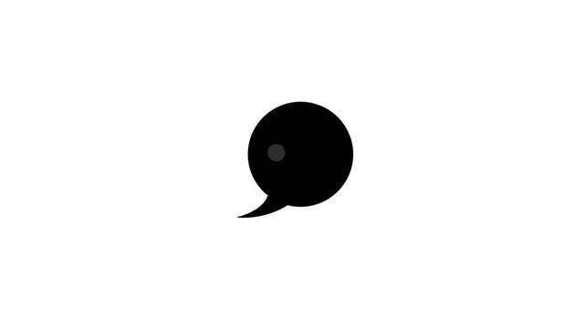 Minimal black speech bubble icon centered on a white background, simple flat vector symbol for chat, message, communication or comment concept.