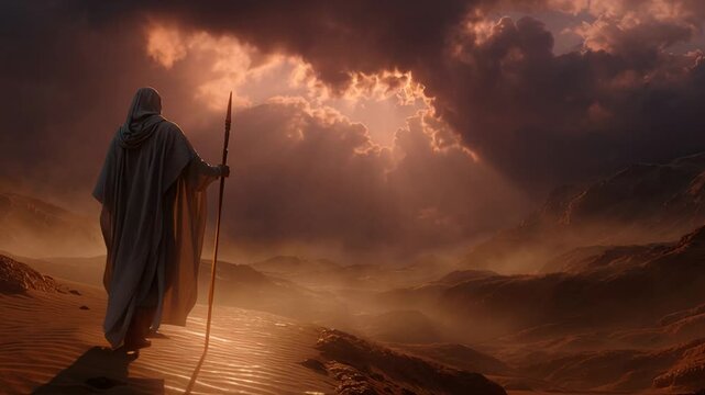 Exodus of the bible, Moses crossing the desert with the Israelites,