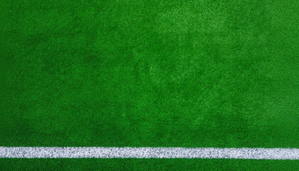 A vibrant overhead view of artificial turf displaying a single white field marking line