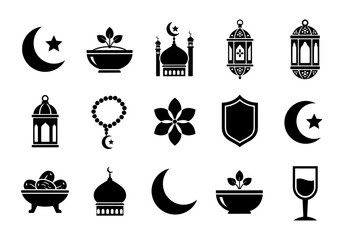 Islamic Symbols Silhouette Icon Set