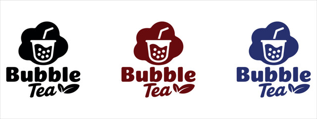 Obraz premium Bubble Tea and Boba Drink Logo Design with Cup and Straw for Cafe Branding Vector Illustration.