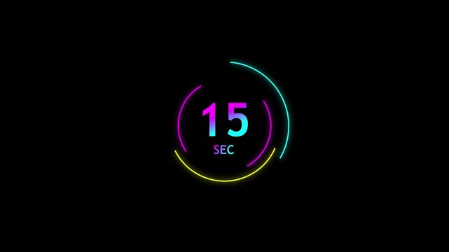 Glowing countdown timer animation for digital clock concept. Neon second counter for stopwatch and speed meter design. Circular time indicator motion for modern tech interface.