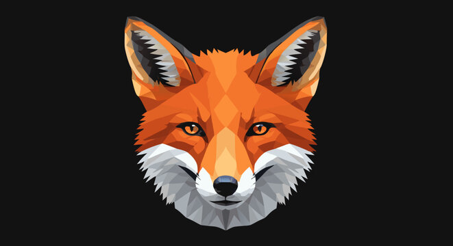 Low Poly Fox Head Illustration Isolated on Black Background