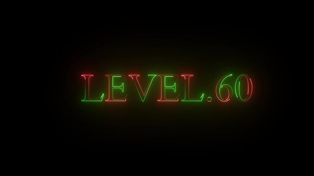 LEVEL-60 text icon animation glowing neon blue  game level challenge showing font letter word play gaming template poster signboard sign