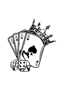 Royal Flush Playing Cards with Crown and Dice