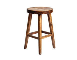 Wooden stool with three legs and a round seat.