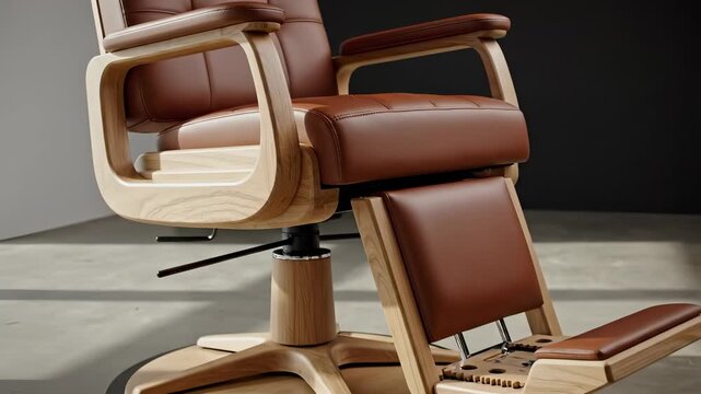 a wooden chair designed for comfort. The chair has a rich brown leather seat and an adjustable footrest for enhanced relaxation.