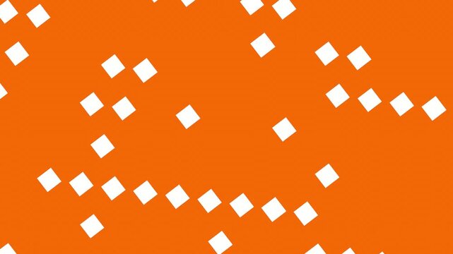 Dynamic abstract background featuring numerous white squares consistently rotating and subtly shifting on a vibrant orange canvas. Great for energetic intros, transitions, or modern design projects.