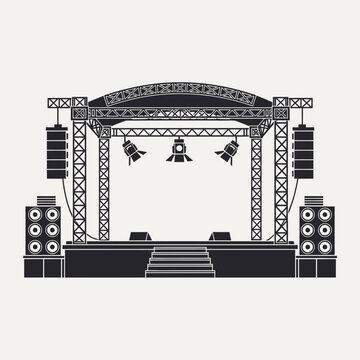 Concert Stage Vector Illustration &ndash; Outdoor Music Festival Performance Platform Line Art