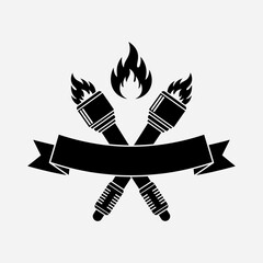 Crossed Torches with Flame Emblem Vector &ndash; Vintage Black Fire Torch Badge Logo Design