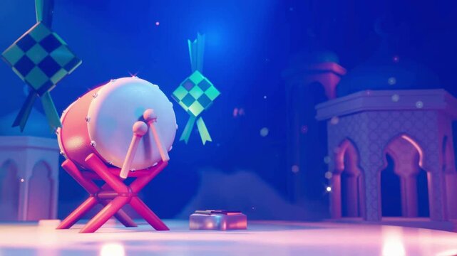 Eid Mubarak Islamic Celebration with Bedug Drum