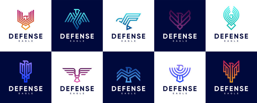 collection of abstract eagle logos, symbols of defense, protection, strength, vector design illustration.