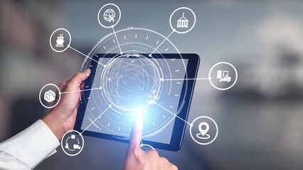 Global shipping icons show transport, logistics, and cargo delivery. Global shipping connects supply chain, global shipping management, and worldwide goods distribution. Gist