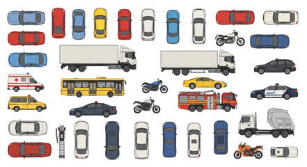 Collection of various vehicles seen from above. © Lewos