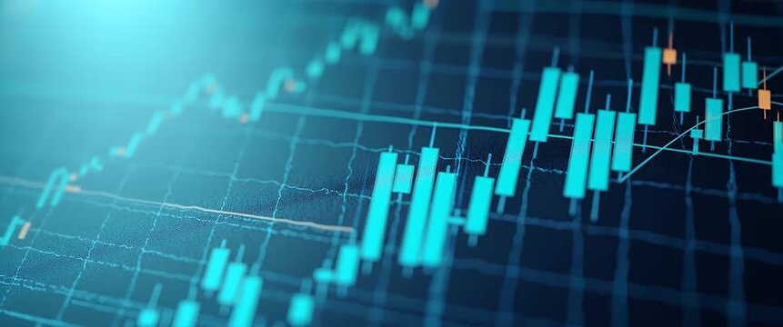 Dynamic stock market chart animation with fluctuating data lines; steady camera pan across a digital financial interface in a cinematic, high-tech style, ideal for financial insights.