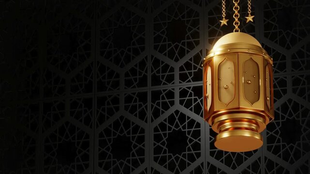 Ramadan Lantern Hanging Against Dark Islamic Geometric Background