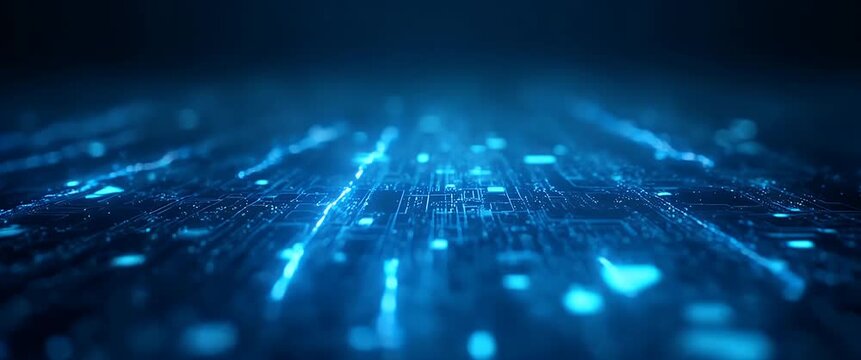 Futuristic digital grid pulses with vibrant energy as the camera steadily tracks, capturing a mesmerizing, cinematic journey through a cyber landscape with glowing data streams.