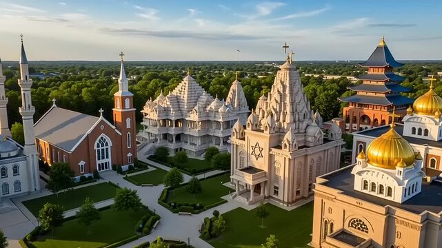 Aerial View of Religious Buildings Complex.