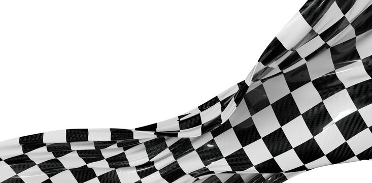 Dynamic image of a checkered racing flag waving gracefully in the wind against a clean white background. Perfect for spe