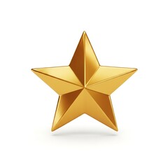 A shimmering golden five-pointed star, rendered with metallic precision, stands alone on a pristine white background, representing quality, excellence, and achievement.