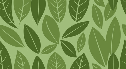 Fototapeta premium Lush Green Foliage Pattern with Various Leaf Shapes and Shades.