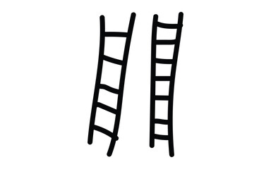 Hand drawn wooden ladder sketches showing vertical steps for climbing and reach tool © Sima